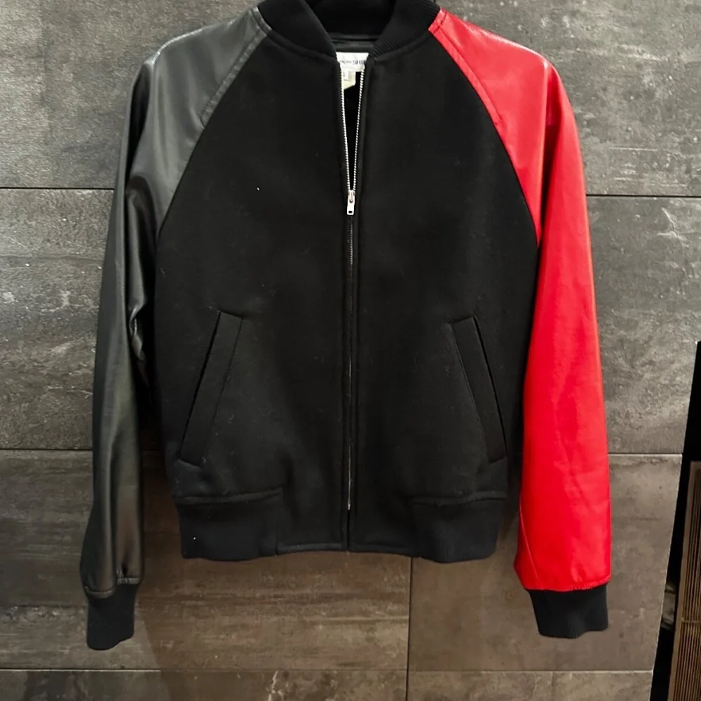 Comme Des Garcons Shirt Faux Leather Sleeves  Bomber Jacket size S